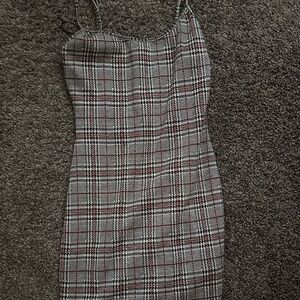 Gray/red plaid dress